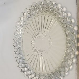 MCM Glass Pressed Double Diamond Pattern Serving Platter 9 1/2" Art Deco Tray